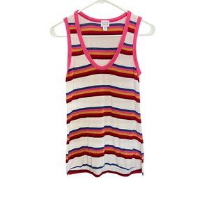 Peyton Jensen Womens Rainbow Striped Tank Top XS Multicolor Summer Sleeveless